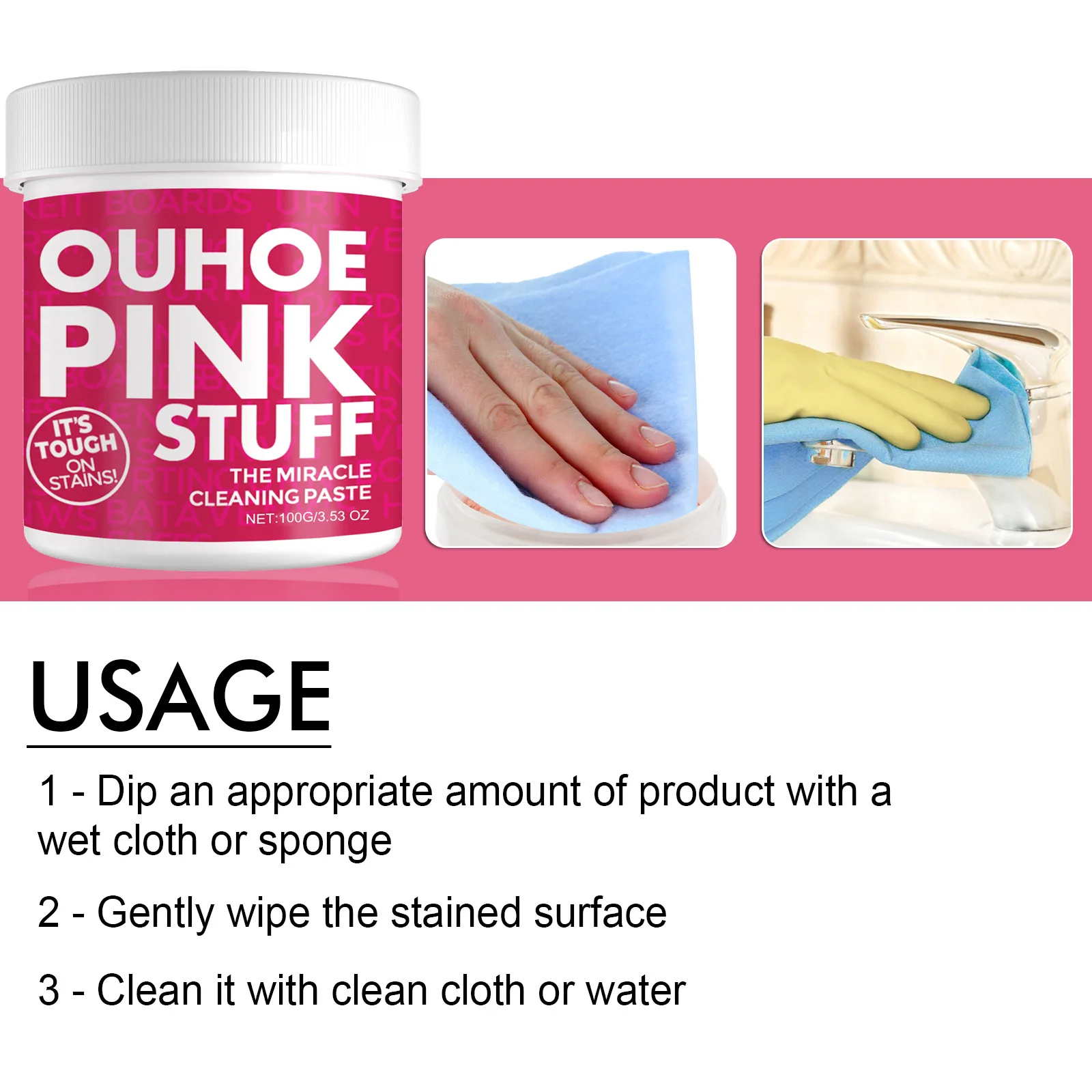 

Pink Heavy Duty Cleaning Paste, 2 in 1 Kitchen & Bathroom Stain Remover, Eliminates Tough Grease, Oil Stains, Limescale & Soap S