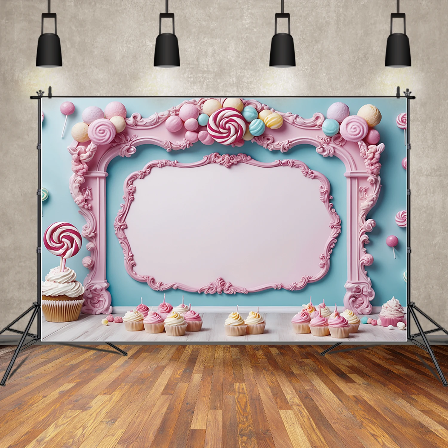 MOON.QG Baby 1st Birthday Party Candy Wall Background Custom Candyland Photo Frame Photography Backdrop Photozone Shooting Props