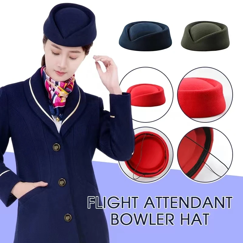 Solid Color Female Flight Attendant Hat Sweet Business Uniform Live Show Women Beret Caps Hats Air Hostess Cosplay