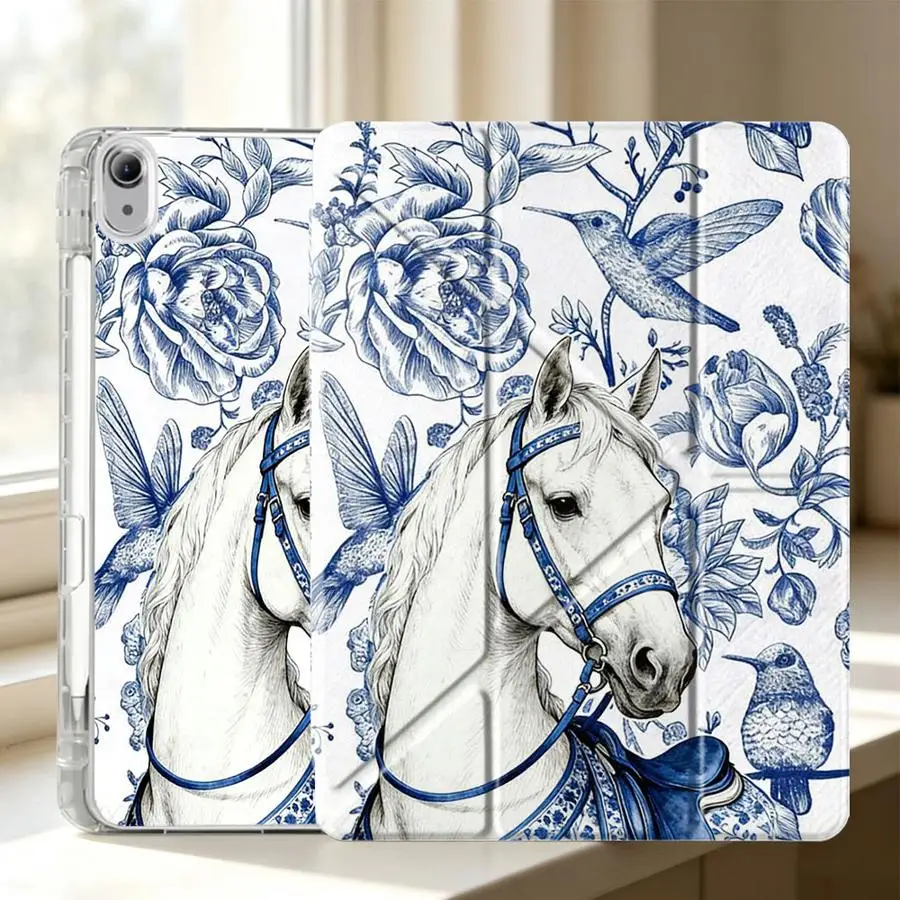 Creativity White Horse With Pen Slot Cover Tablet Case For Samsung Galaxy Tab S7 FE A9 Plus S8 S9 Plus A11 S10 Lite A8