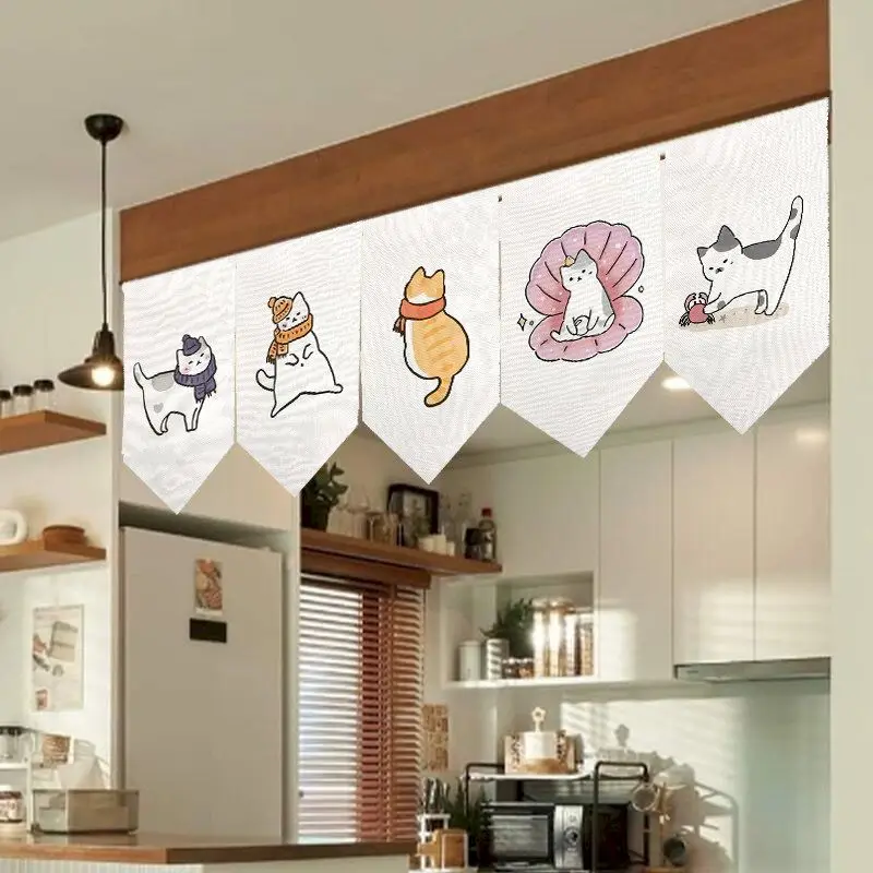 VIKAMA Calico Cat Circle Triangle Curtain, 6 Designs, Doorway Decor for Bedroom Living Room Kitchen