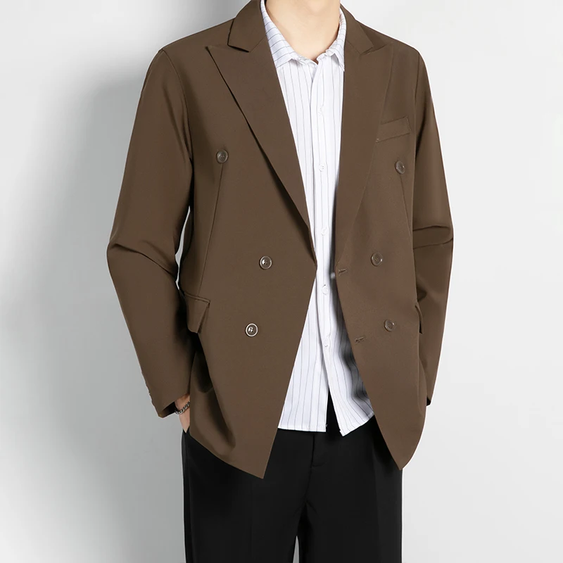 

Весна 2025: мужской повседневный модный приталенный костюм Jaet Stand Tailoring Busin, повседневный длинный свеч, однотонный, с двойной пуговицей
