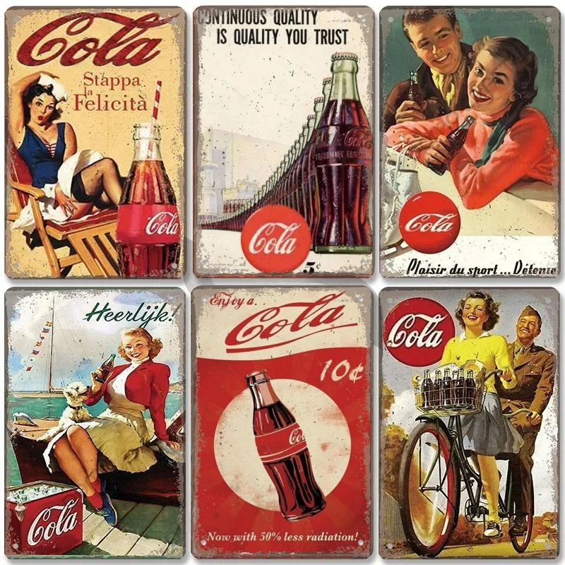 Letrero Metálico HD Vintage de Coca-Cola para Decoración de Pared - Póster Metálico Retro Clásico de Refresco para Bar, Pub, Cocina, Cuarto de Hombre