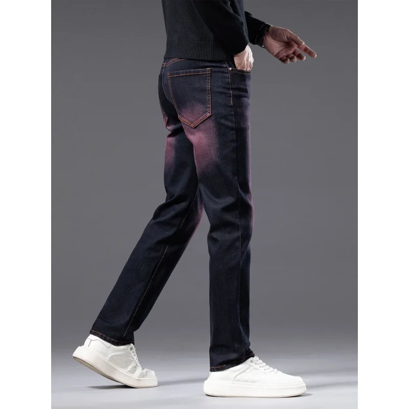 Autumn Vintage Washed Men's Jeans Stretch Slim Straight Versatile High-end Casual Business Pants Middle-aged Men
