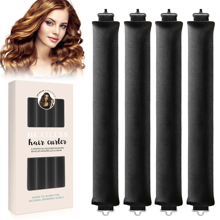 

Overnight Heatless Hair Curler Heatless Curls Satin i Rods with Hook Versatile Curling Tool for All Hair Types Black