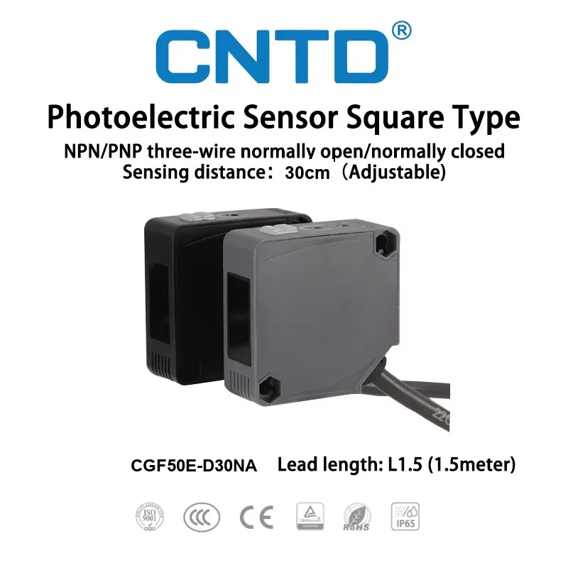 CNTD CGF50-D30PA Square Diffuse Reflective Photoelectric Sensor PNP NO 30cm 10-30VDC 3-Wire IP65 Non-Contact Detection Switch