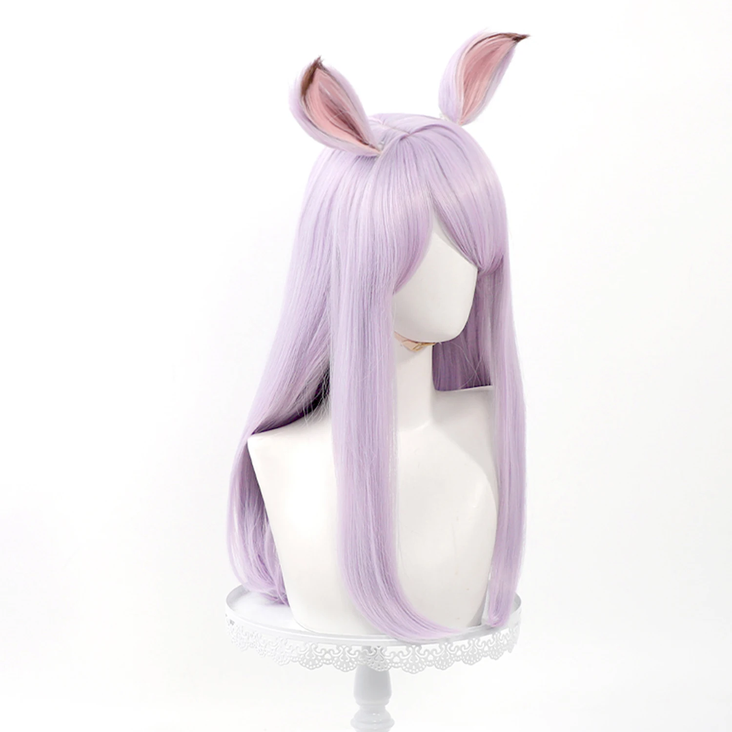 Purple Straight Cosplay Wig with Ears and Ponytail Heat Resistant Synthetic Hair for Cosplay Events