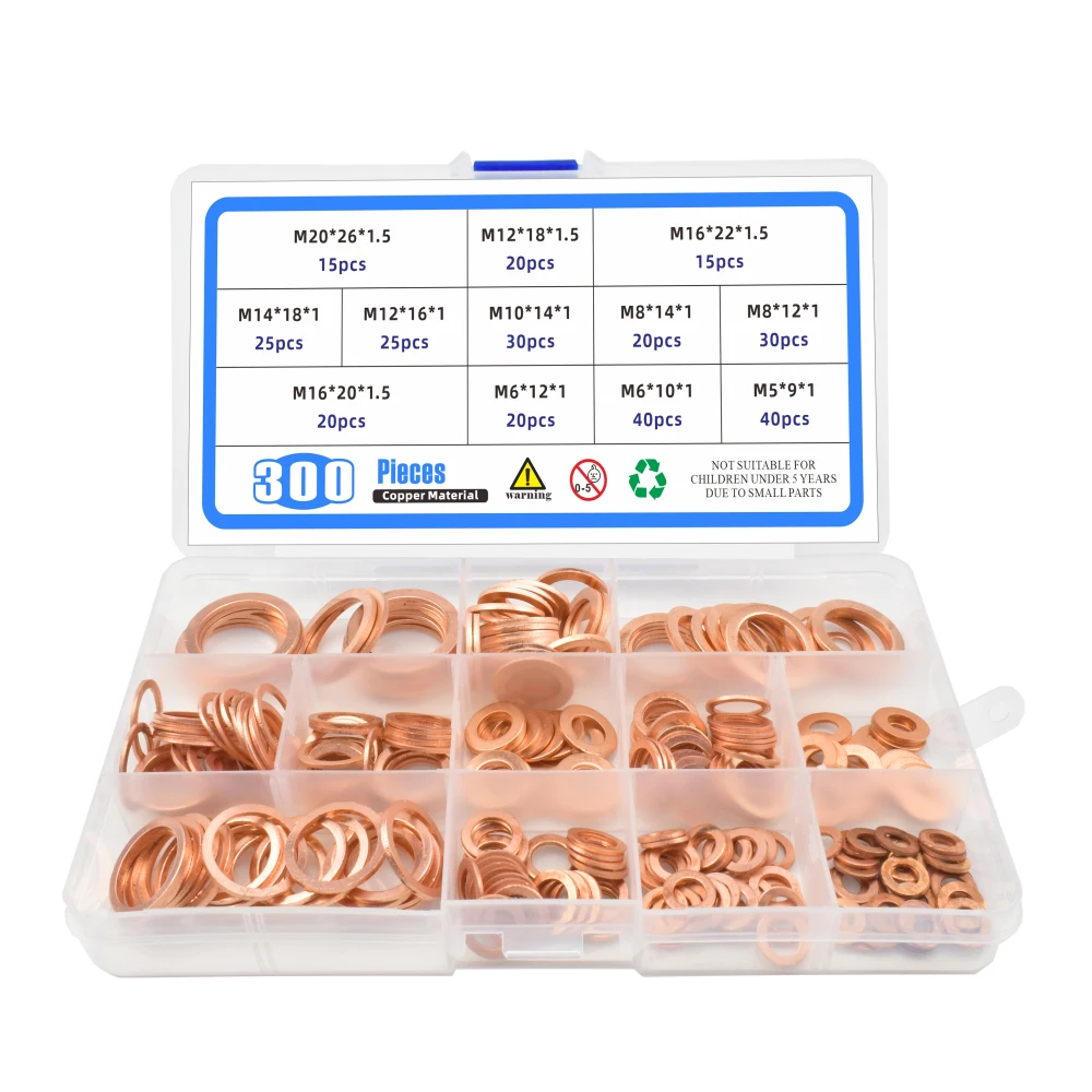 100/200/280/300Pcs Sealing Solid Gasket Washer Copper Sump Plug Oil For Boat Crush Flat Seal O-Rings Tool M5M6M8M10M12M14