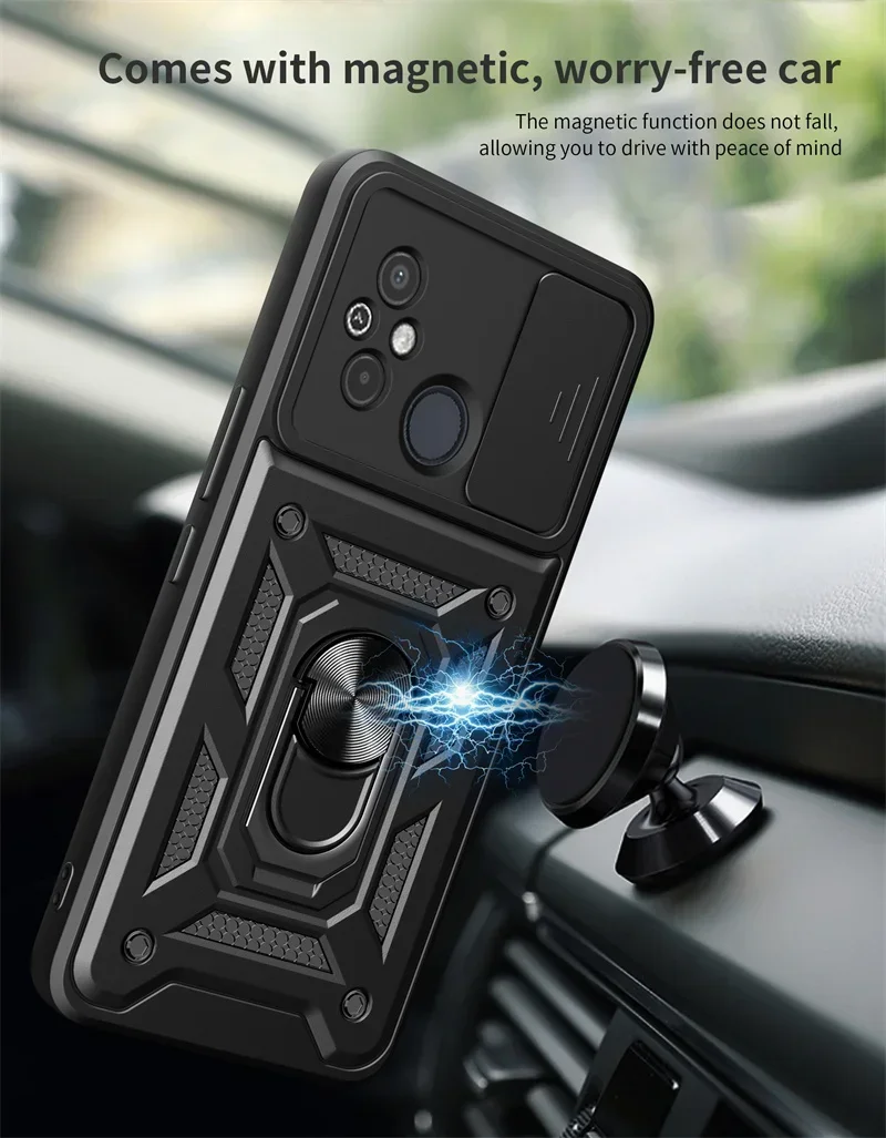 For Xiaomi Redmi 12C Case Shockproof Armor Ring Holder Phone Cases For Xiaomi Redmi 12C 12 C Redmi12C Slide Lens Protect Cover
