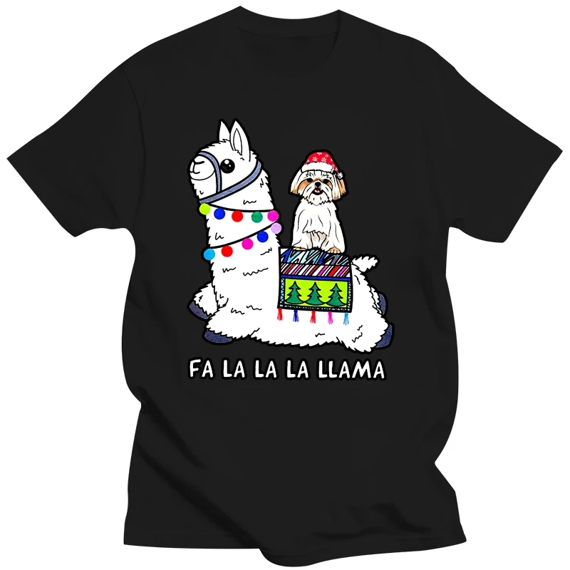 Men Funny T Shirt Fashion tshirt Fa La La La Llama Shih Tzu Riding Llama Christmas Sweater Women t-shirt