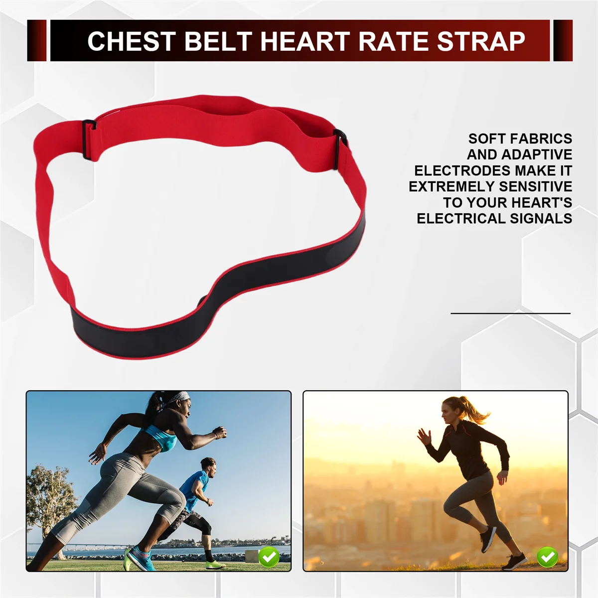 【RU09】Sabuk Detak Jantung Tali Dada untuk Coospo Polar Wahoo Garmin Mount Sensor Detak Jantung Monitor Tali Elastis Lembut Warna Merah