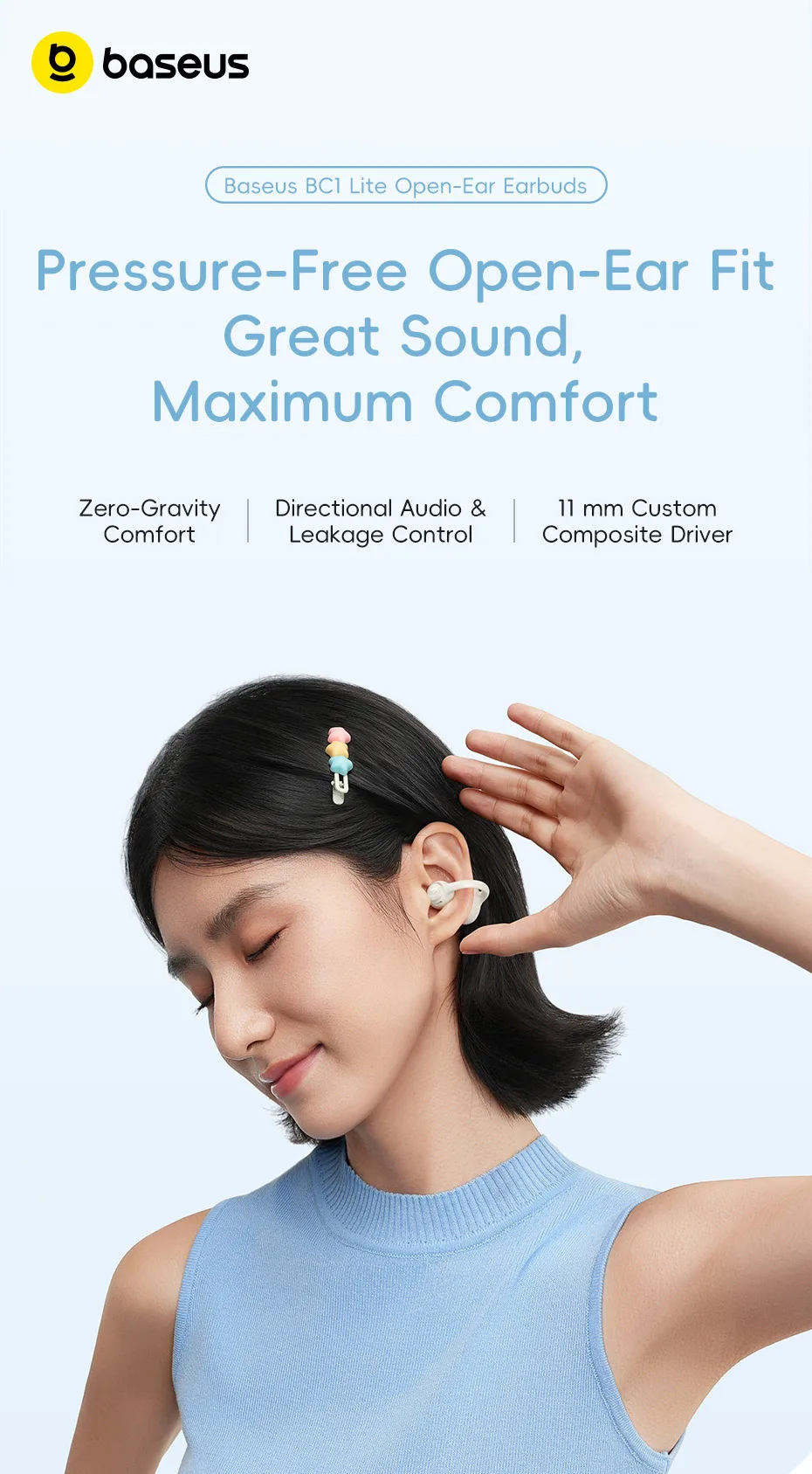 Tai nghe Bluetooth Baseus Bass BC1 Lite Open Ear chính hãng
