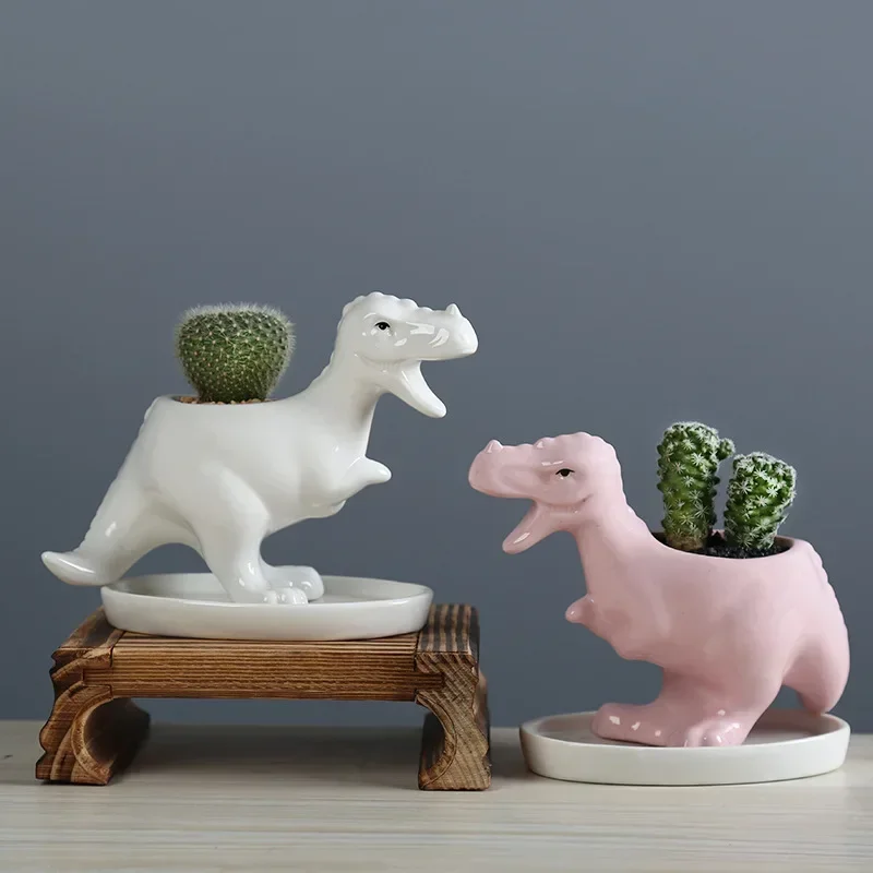 Ceramic Small Dinosaur Pots Home Green Plants Succulents Flower Arrangement Vase Office Countertop Vase Decoration Ornaments