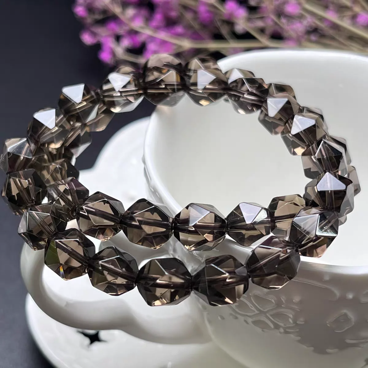 

Natural Brown Smoky Quartz Crystal Stretch Bracelet Oval Beads Women Men Big 9x9mm Smoky Quartz Rare AAAAAA