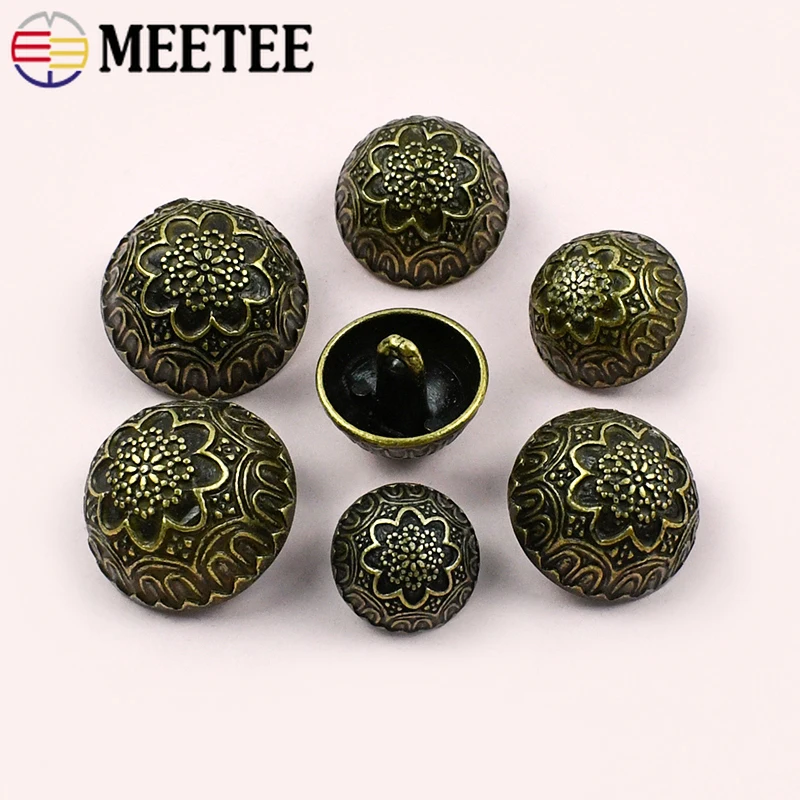 

10Pcs 12-23mm Mushroom Shank Retro Carved Button Jacket Bronze Metal Buckles Coat Shirt Decorative Buckle DIY Sewing Repair Kits