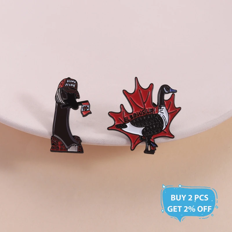Elbows Up Canada Duck Enamel Pins Canadian Pride Cartoon Animal Brooches Lapel Badge Fashion Jewelry Gifts for Friends ﻿