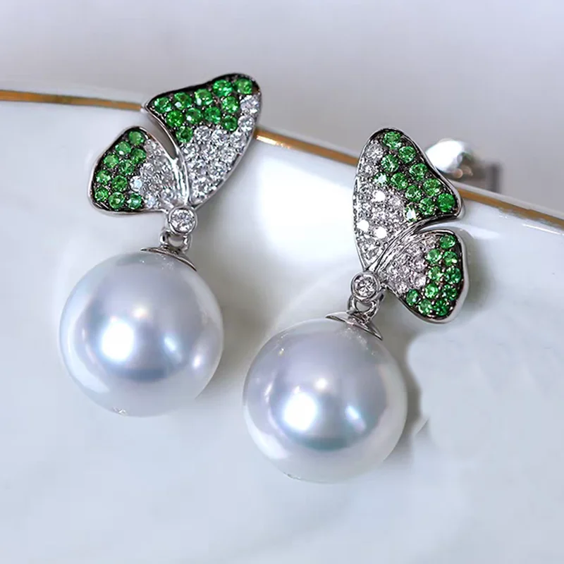 

KQDANCE 925 Silver Lab Ruby Red Blue Emerald Green Zircon Diamonds Gemstone Butterfly Pearl Drop Earrings Women Fine Jewelry
