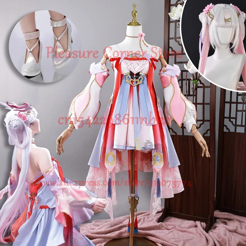 متوفر في المخزون Wuthering موجات زهر الخوخ Jinxi تأثيري حلي مجموعة كاملة Wuwa JIN XI تأثيري حلي موحدة شعر مستعار الأحذية الدعائم