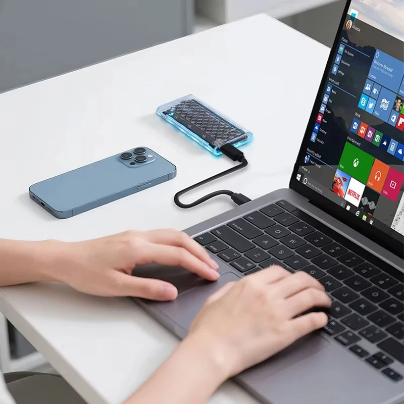 KEBIDUMEI M.2 NVME NGFF SATA Dual Protocol SSD Case RGB Light 10Gbps PCIe SSD Enclosure USB3.2 Gan2 Type C Clear Hard Disk Box