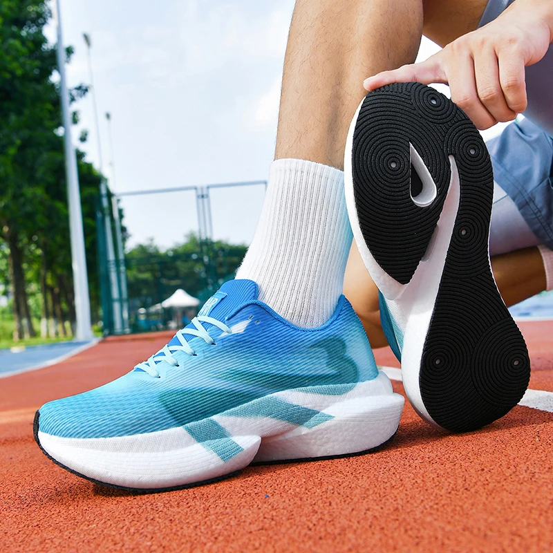 Herren-Freizeitsportschuhe, farbenfrohe Laufschuhe mit Leopardenmuster und Farbverlauf, dicke Sohle, hohe Dämpfung, atmungsaktive Laufschuhe mit feinem Mesh-Material, rutschfest und abriebfest, ideal für Langstreckenläufe, Fitness-Training, tägliche Anlässe und Reisen, trendige Unisex-Schuhe. – Detail 1