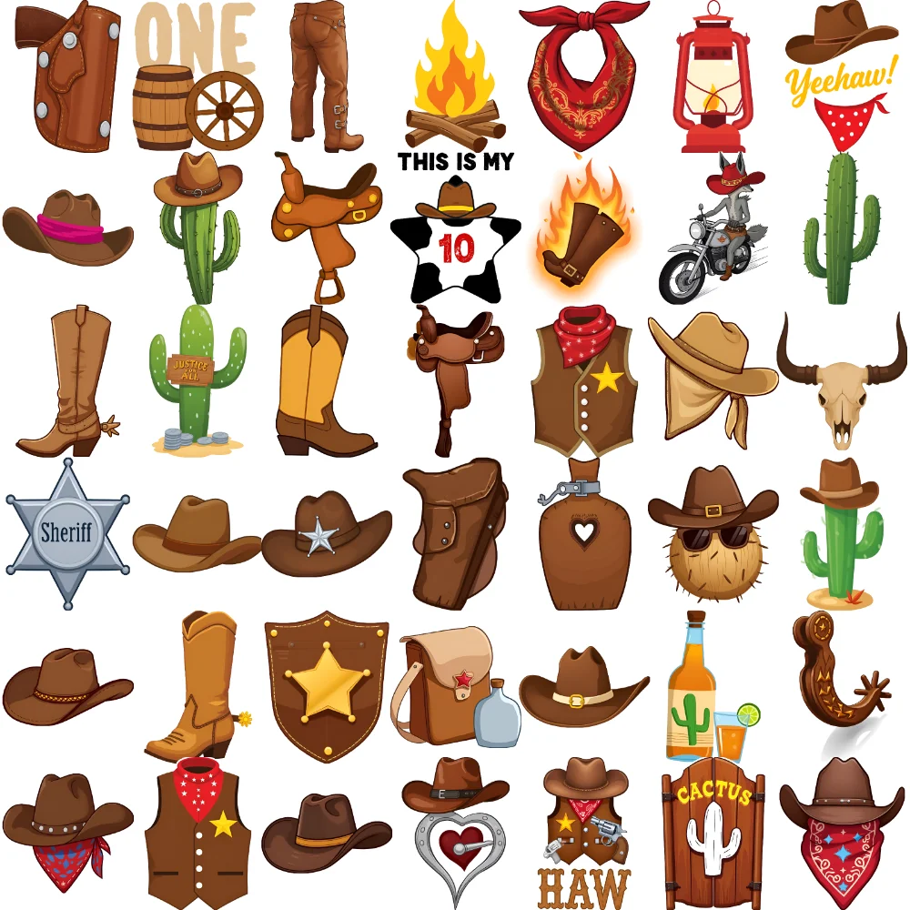 

63pcs Temporary Tattoo Skull Waterproof Long-lasting Body Stickers Horseshoe Barrel Cartoon West Cowboy Campfire For Cheeks