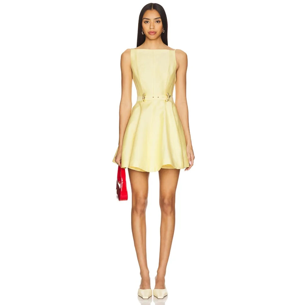 

Желтое вечернее платье на заказ с поясом и оборками, А-силуэт, элегантное современное мини-платье для выпускного вечера для женщин 2026