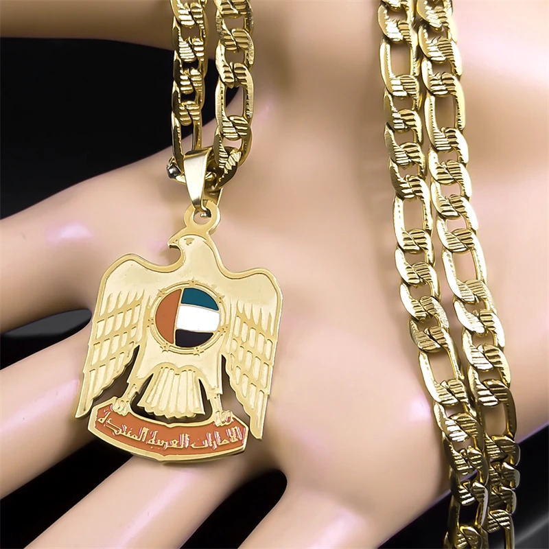 UAE Countries National Flag Falcon Eagle Necklace for Men Women Stainless Steel Gold Color Hip Hop Necklaces Jewelry N3242S05