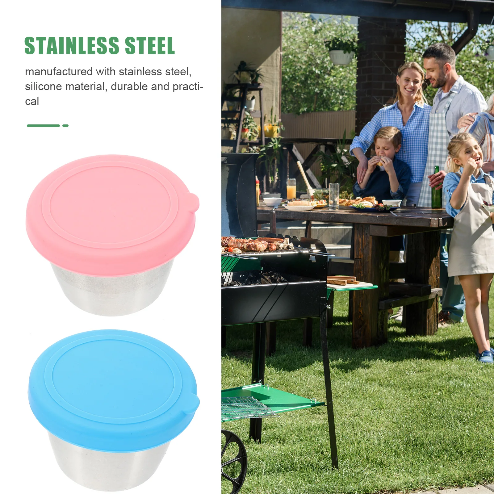 

Stainless Steel Dipping Dish Salad Dressing Containers Lids Sauce Cups Compact Lightweight Portable Outdoor BBQ Gifts