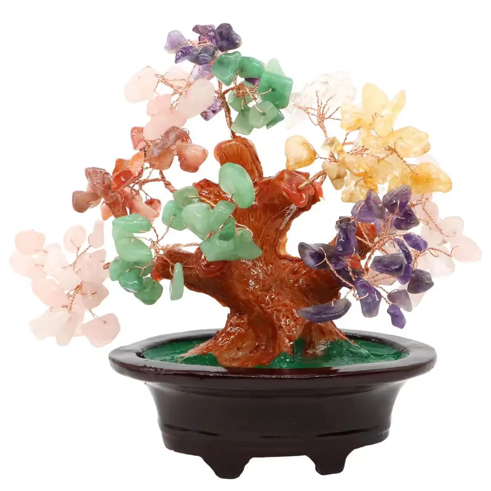 

6.5" Seven Chakra Healing Crystal Money Tree Natural Quartz Stone Bonsai Wealth Good Luck Spiritual Gift Feng Shui Home Decor