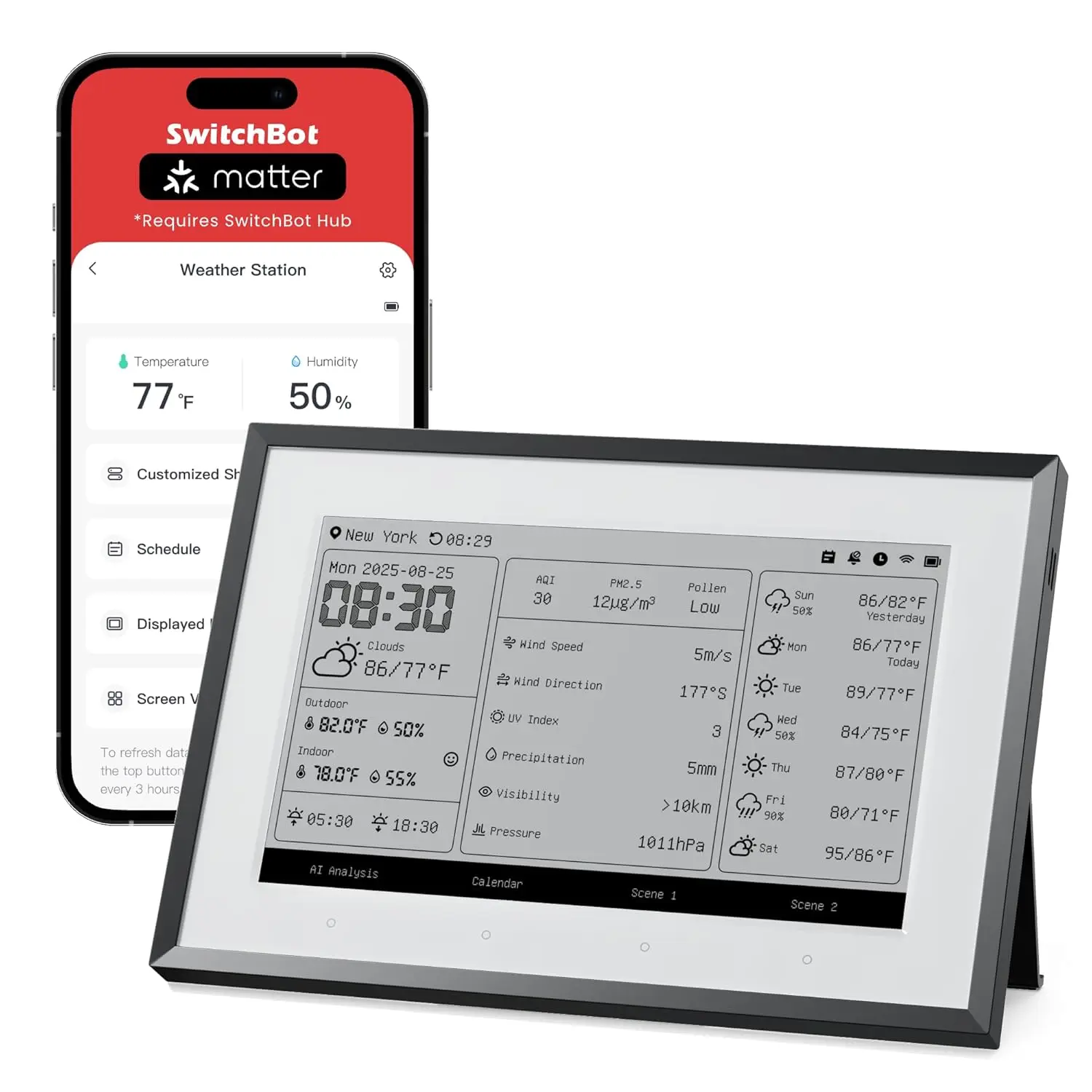 

Smart E-Ink Weather Station, 7.5" Wireless Indoor & Outdoor Temperature and Humidity Monitor with Electronic Calendar