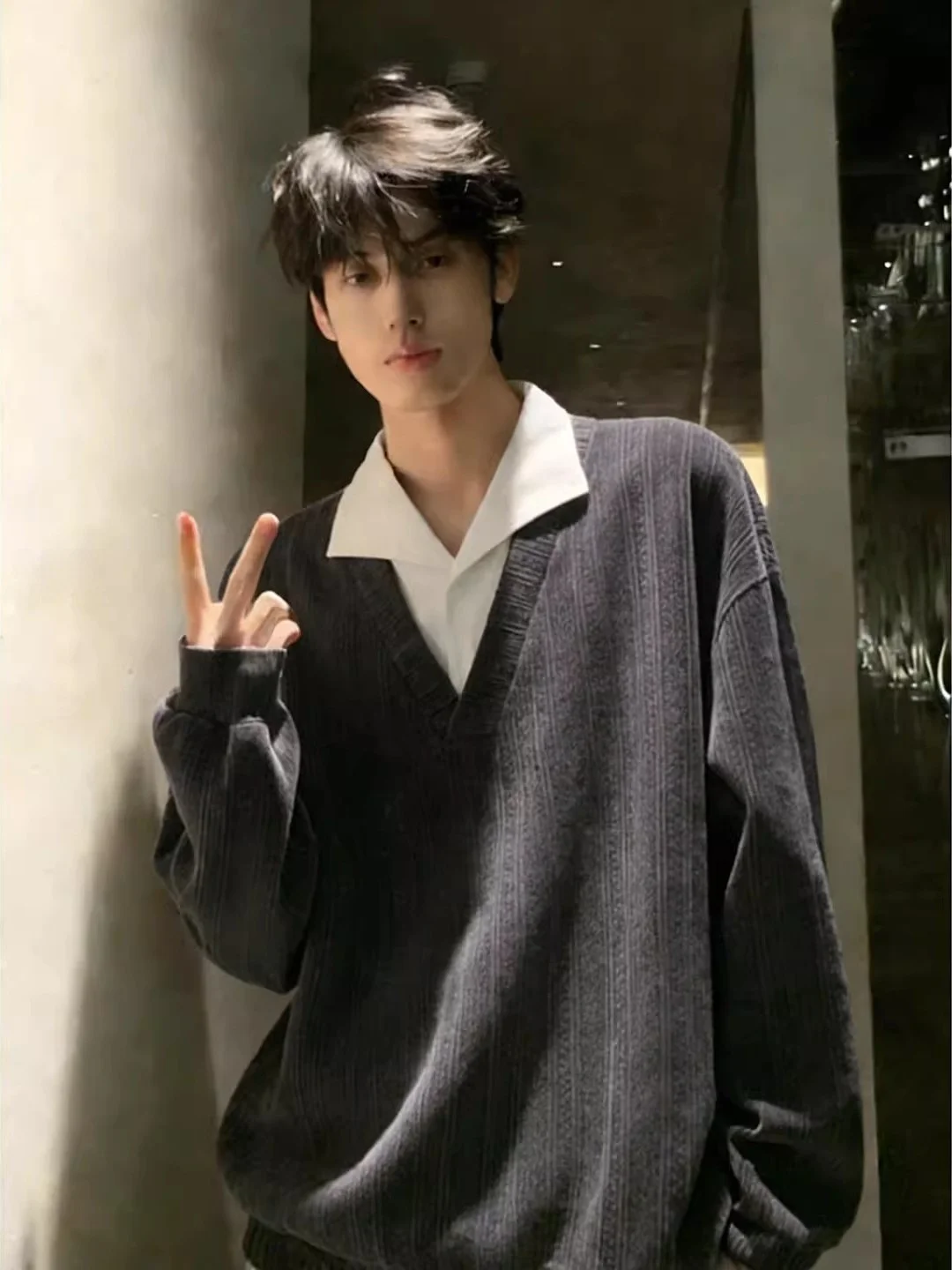 

Мужской модный свитшот с воротником, американский стиль, с эффектом многослойности, для ношения под одеждой, с весенним узором «Пшеница»