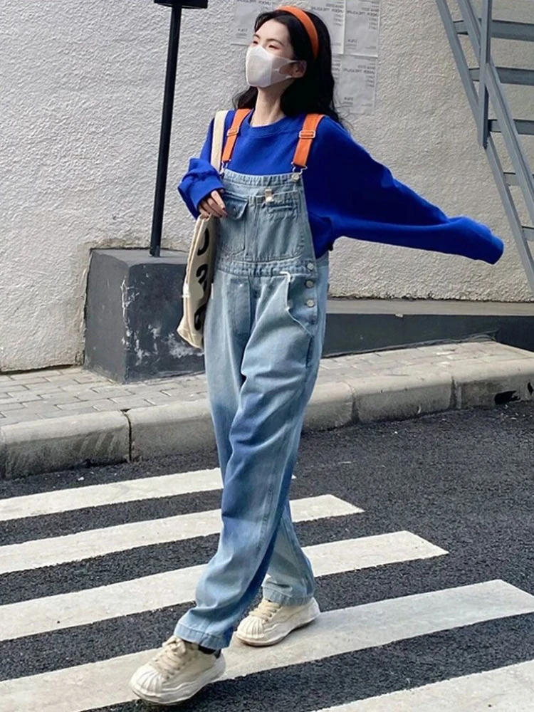 

Винтажный джинсовый комбинезон с контрастными ремнями для женщин: модный дизайн, идеальная посадка, молодежный стиль