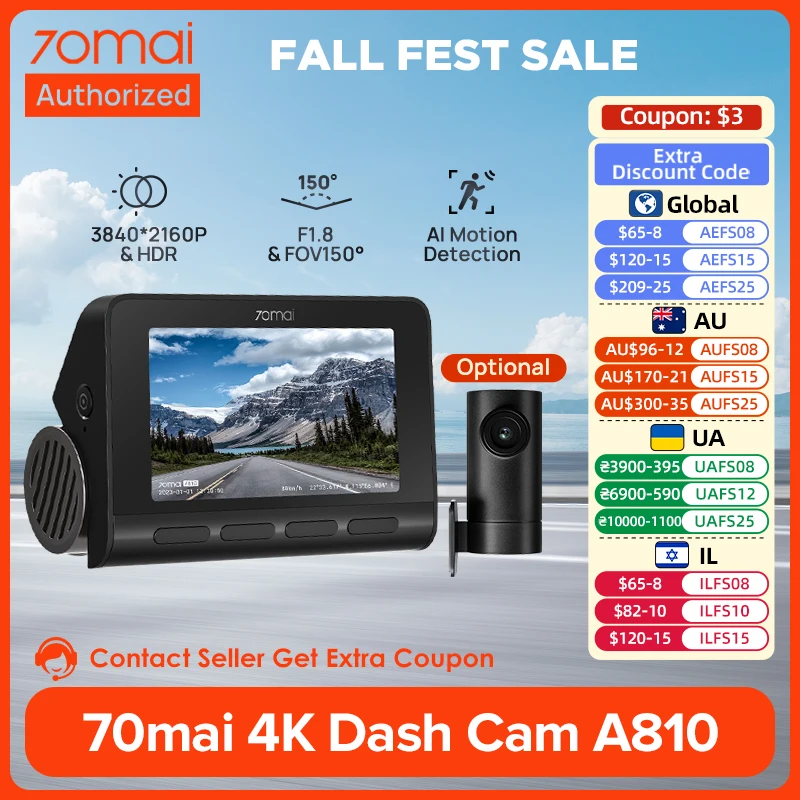 70mai A810 4K Dash Cam F1.8 Starvis 2 IMX678