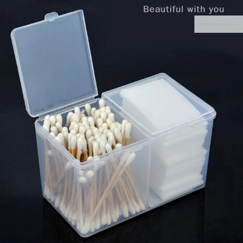 Twin Well Empty Grids Portable Storage Case Wipe Pads Cotton Swab Rods Makeup Tools Container