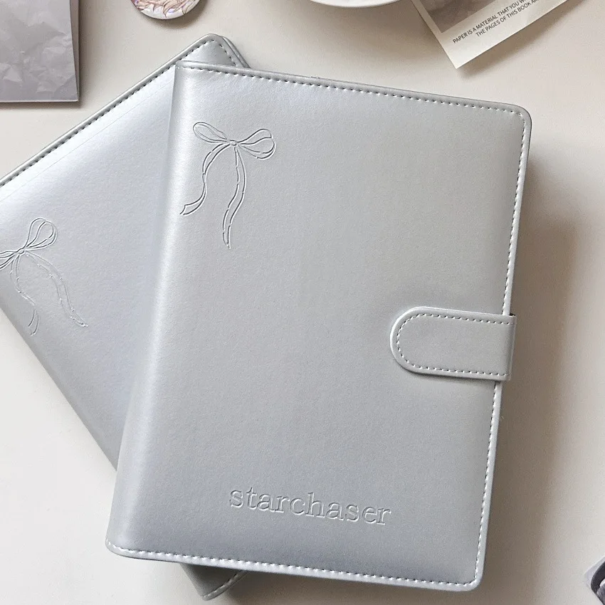 A5 Sliver Bow PU Leather DIY Binder Photocards Collect Book Diary Agenda Planner DIY Cover Album Stationery