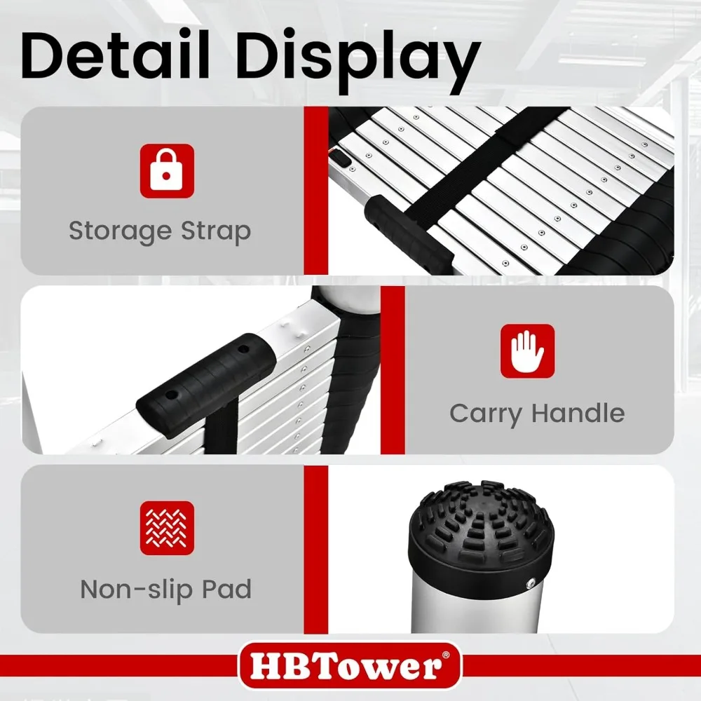 سلم تصغير من الألومنيوم، وصلة 12.5 قدم، سعة تحميل 1000 رطل، سلم متعدد الأغراض قابل للطي للاستخدام عالي التحمل