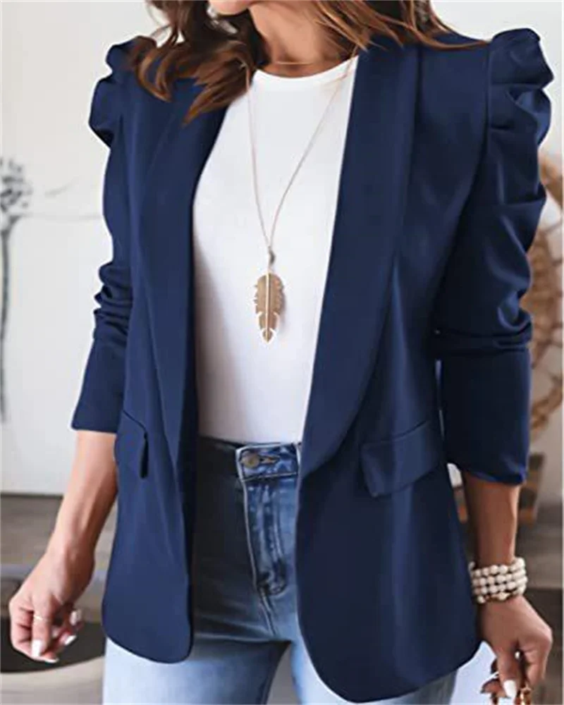 New Spring and autumn new pure color long sleeve lapel suit small jacket women\'s wear