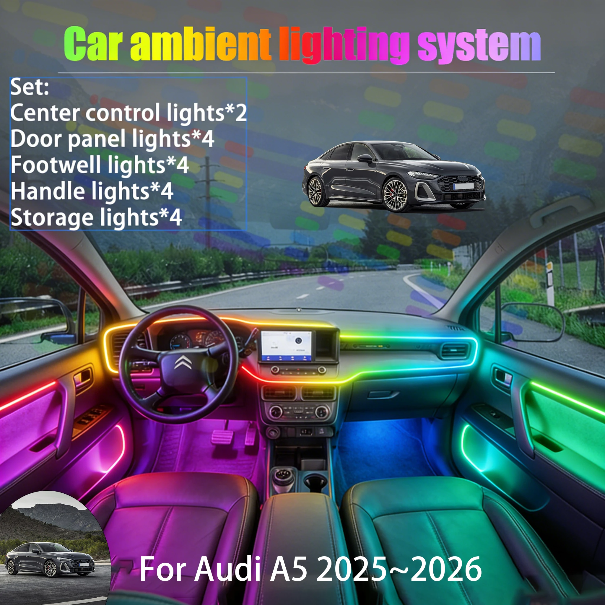 

For Audi A5 2025~2026 B10 MK3 2/18 in 1 Car ambient lighting Led trunk interior led lights USB RGB Ensemble Streamer Auto Parts