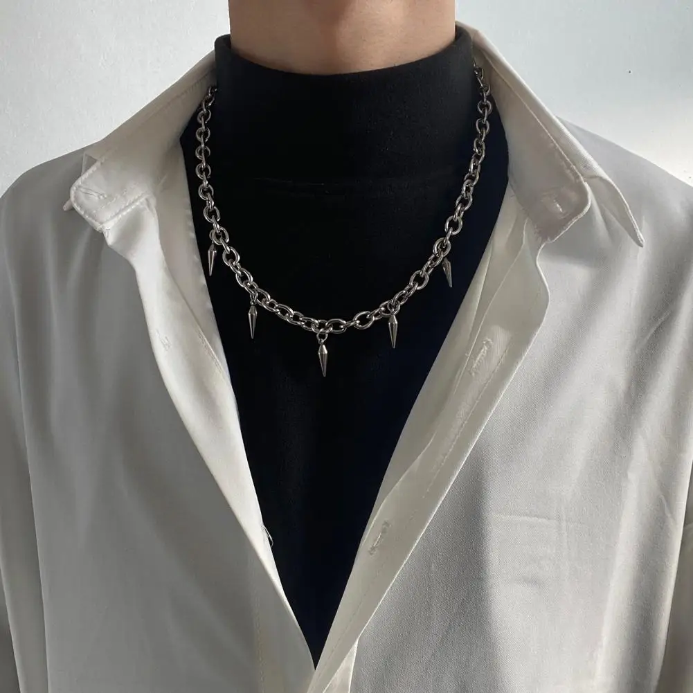 Punk Style Necklace Hop Style Unisex Necklace with Hollow Chain Rivet Decor Solid Color Adjustable Length for Punk Party or Club