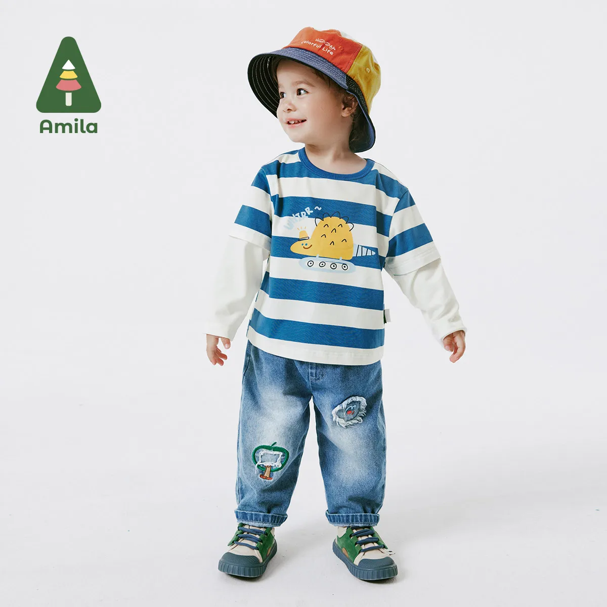 Amila Baby Jeans 2024 Spring New Cowboy Soft Skin-friendly Delicate Pure Cotton Boys\' Casual Trousers