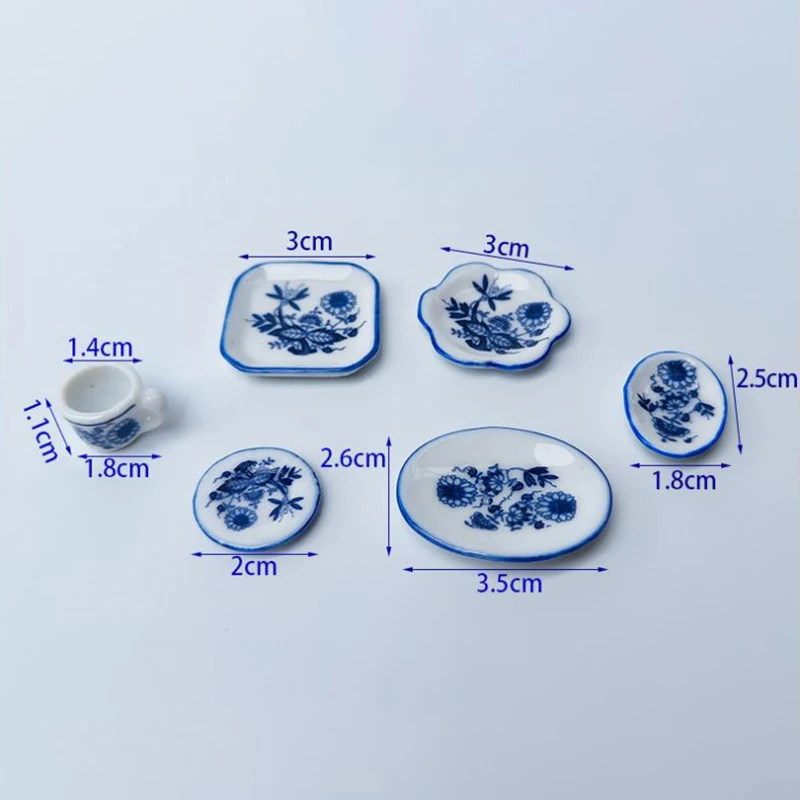 Vajilla en miniatura para casa de muñecas, taza de té de cerámica de porcelana, vajilla en miniatura de cerámica azul y blanca, adornos, piezas de molde, 1 Juego