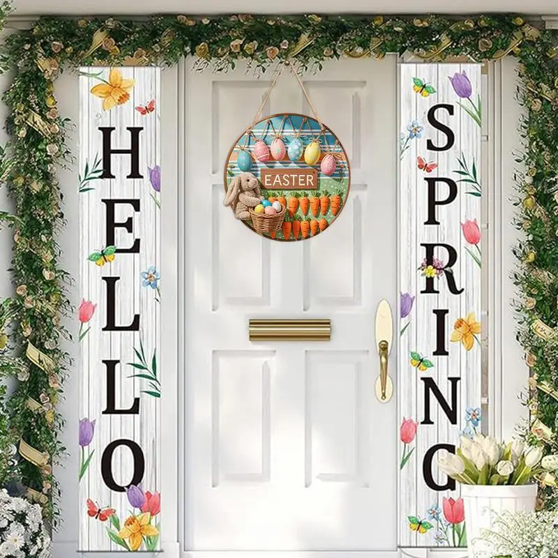 Spring Door Sign Rustic Window Ornament Wood Easter Bunny Egg Carrot Sign Ornament Decorative Door Sign Rustic Wall Sign For