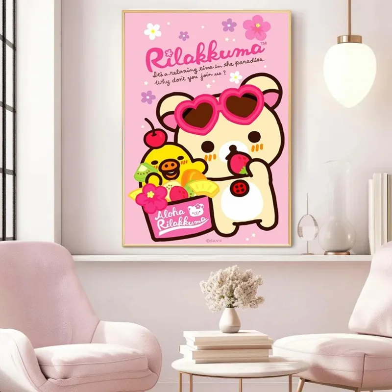 Cartoon R-Rilakkuma Children's Anime Poster Cute Manga Bear Chick Cat Reading Canvas Printing for Nursery Kids Kawaii Room Decor