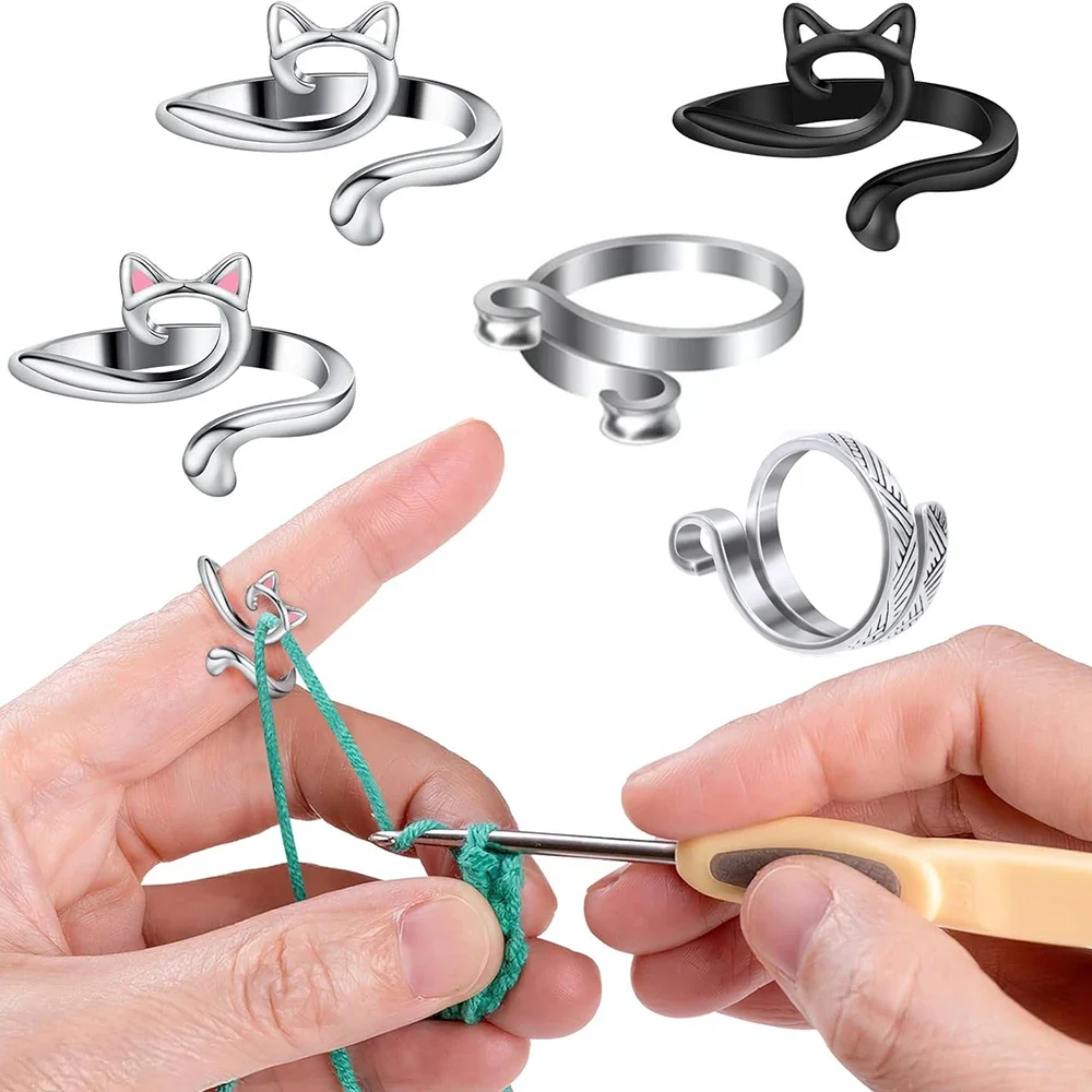 

2pcs Adjustable Knitting Crochet Loop Ring Knittied Yarn Guide Finger Faster Holder Thimble Crocheters Thread Ring Sewing Tools
