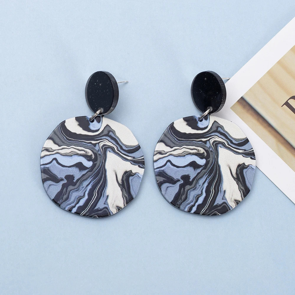 Irregularly Circle Mixing Color Acrylic Earrings For Women Vintage Elegant Style Daily Wear Jewelry Fashion Clothing Accessories