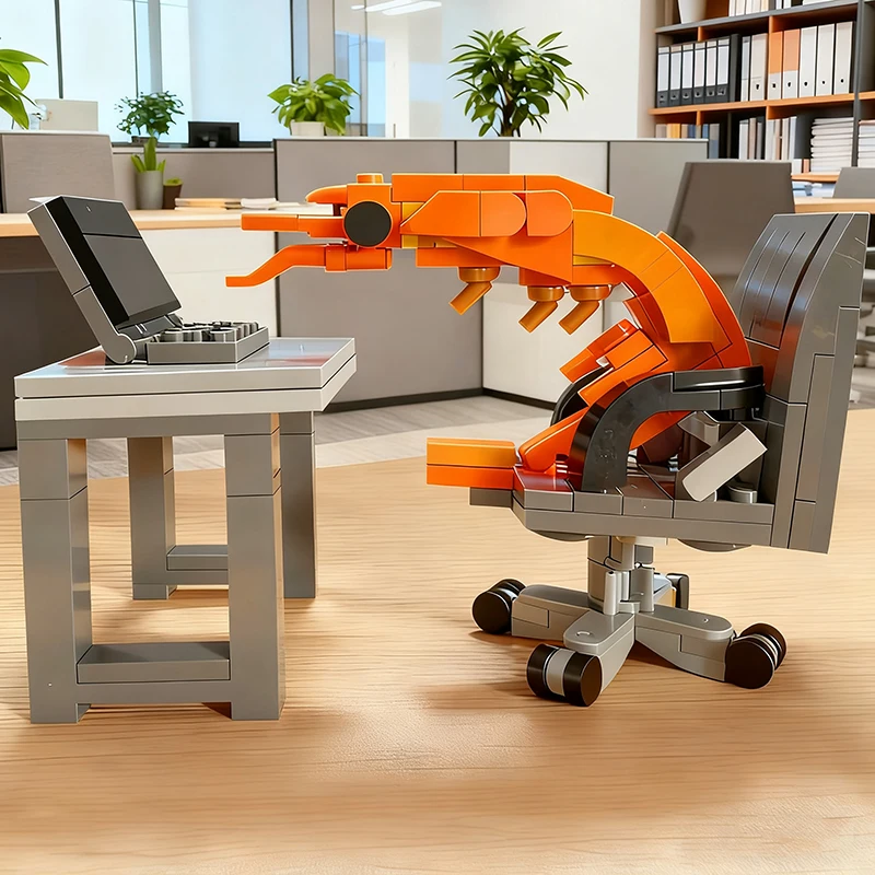 MOC Bouwstenen Garnalen Hard Werk Kantoor Beeldjes Model Assemblage Speelgoed Stad Bricks Prank Set Cadeau voor Jongen en Meisje Kinderen Volwassen
