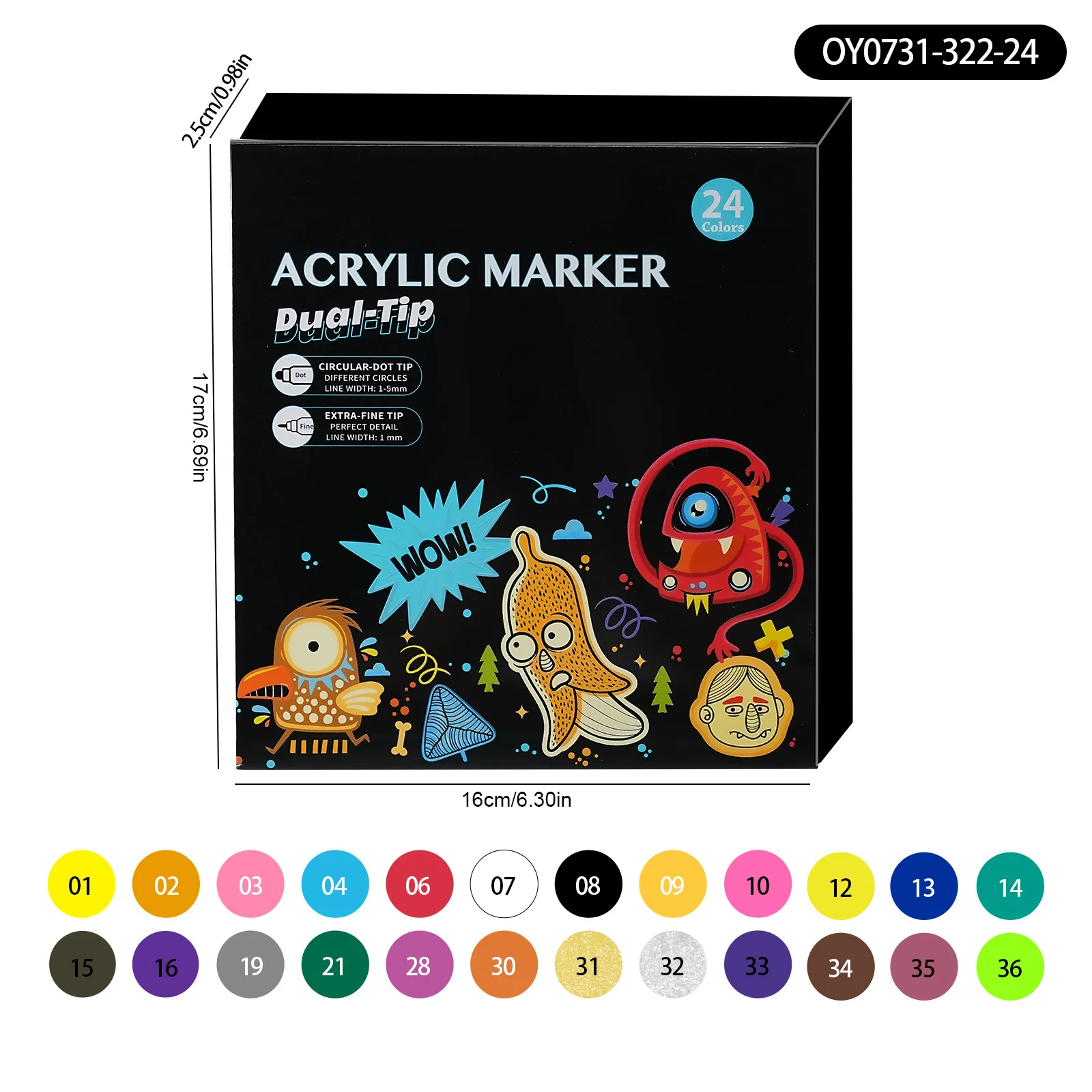 24/36 Colors Dual Tips Art Marker Drawing Acrylic Paint Marker Pens Set For Rock Painting Ceramic Glass Wood