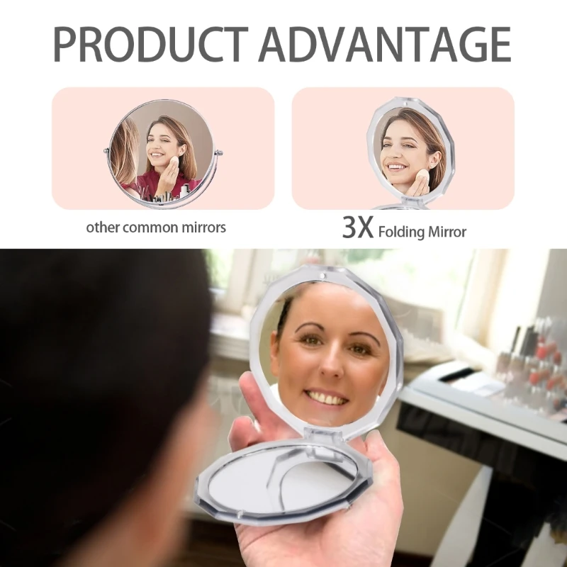 Magnifyings Kompakter Kosmetikspiegel, eleganter tragbarer Taschen-Make-up-Spiegel mit 3-facher Vergrößerung, 1 True 918D