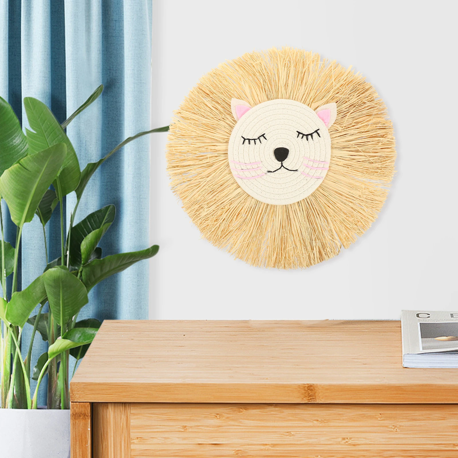 

Lion Pendant Decor Woven Home Decorative nament Art Cartoon Lion Head Home nament Rustic Style Bedroom Hanging Decorative