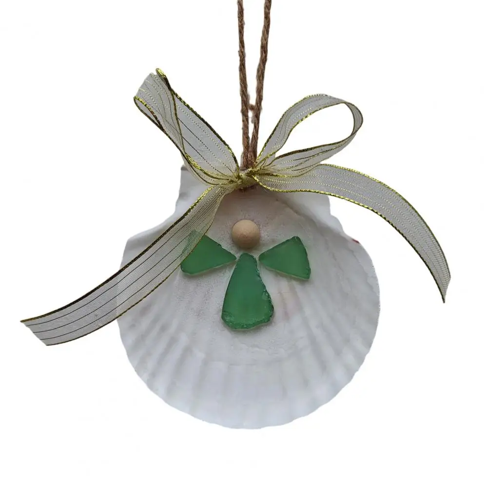 Handmade Sea Glass Shell Angel Ornament, Shell Pendant with Hemp Rope Lanyard, Coastal Wall Hanging Decor, Multi-Color Options f